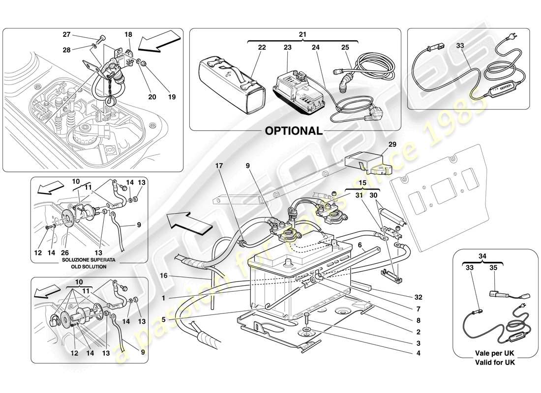 ferrari f430 spider (rhd) diagrama de piezas de la batería