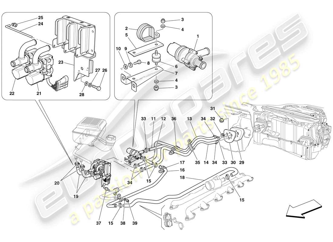 ferrari 612 sessanta (europe) sistema de ca - tuberías de agua diagrama de piezas