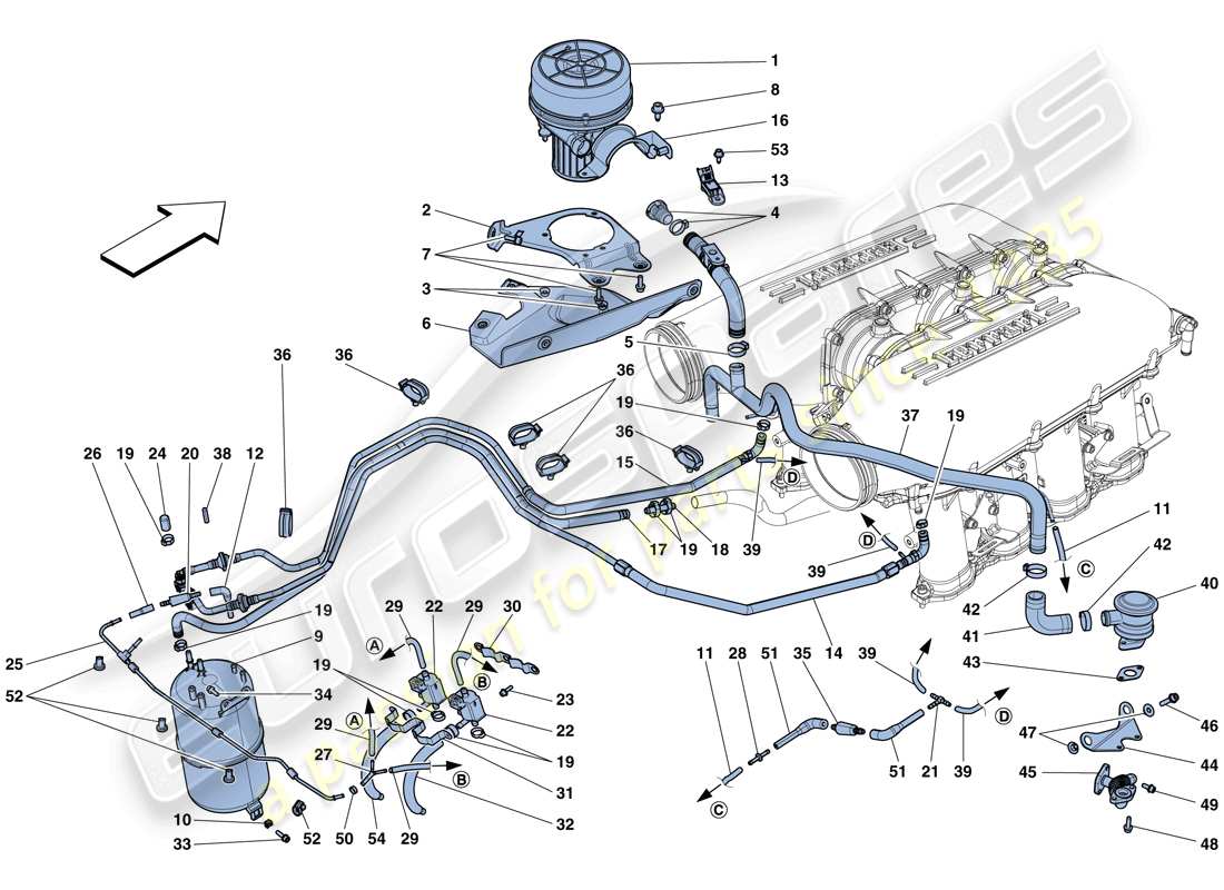 ferrari 458 speciale aperta (usa) diagrama de piezas del sistema de aire secundario