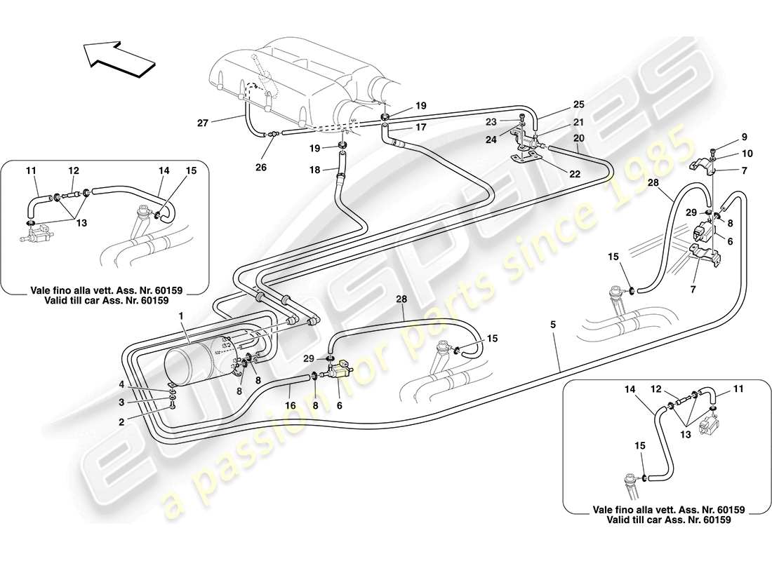 ferrari f430 coupe (rhd) sistema actuador neumático diagrama de piezas
