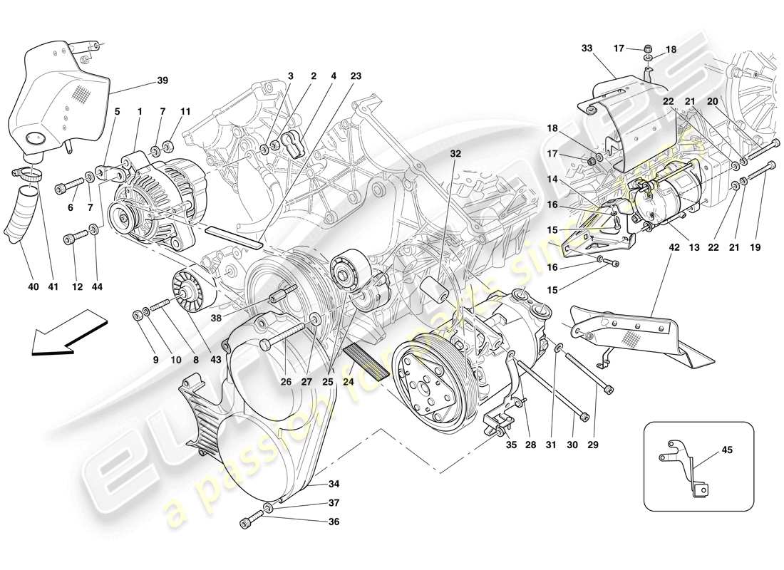 ferrari 599 gto (europe) diagrama de piezas del alternador, motor de arranque y compresor de ca