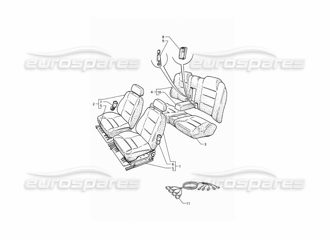 maserati qtp v6 (1996) asientos: diagrama de piezas de estructuras y accesorios