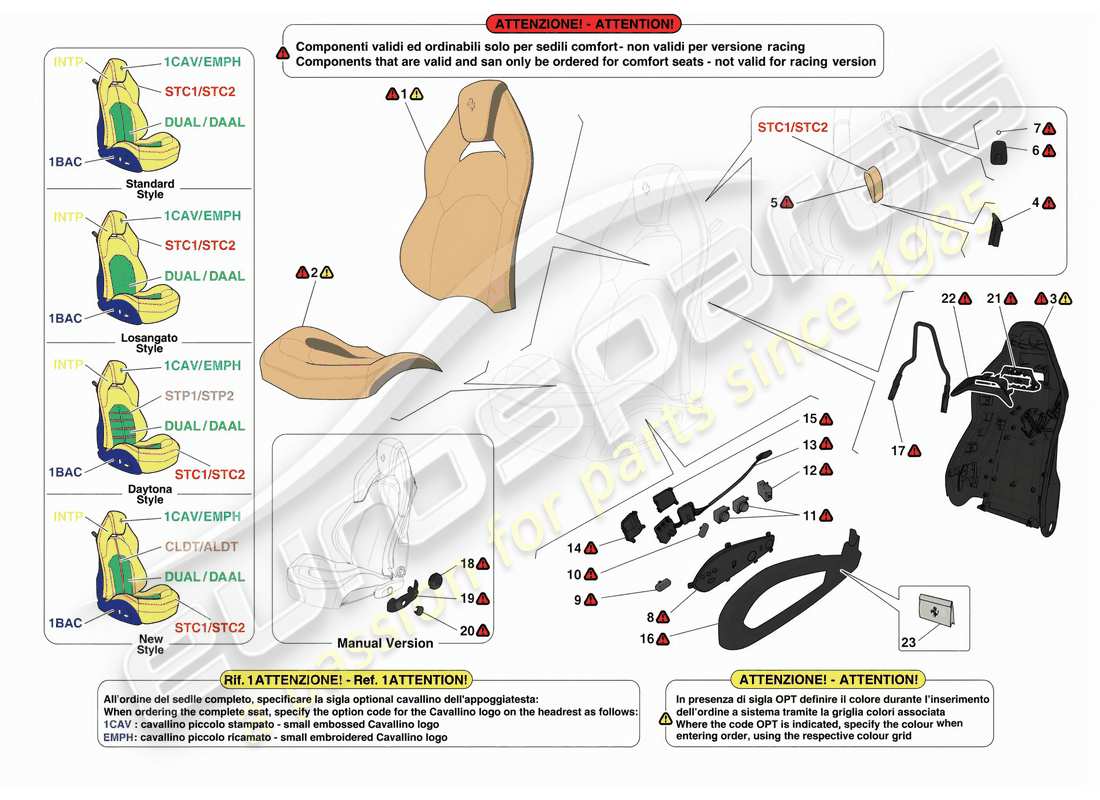 ferrari f8 spider asientos delanteros - adornos de asientos diagrama de piezas