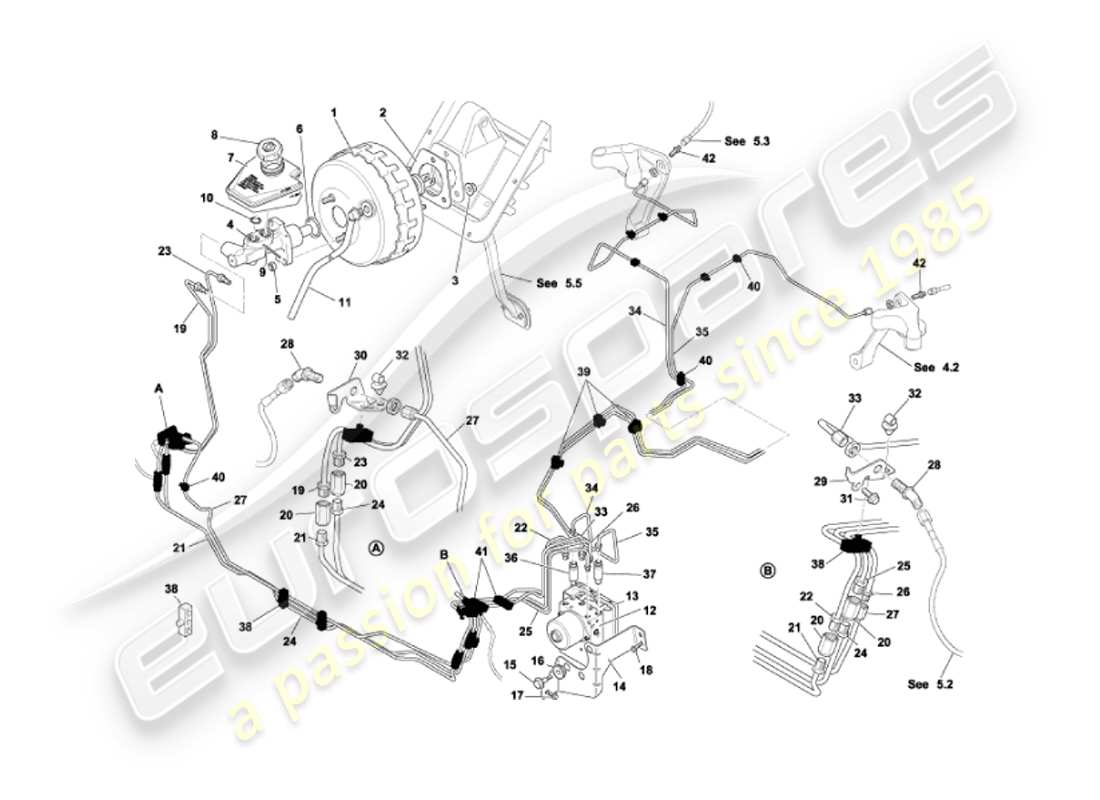 aston martin vanquish (2007) refuerzo de freno y modulador diagrama de piezas