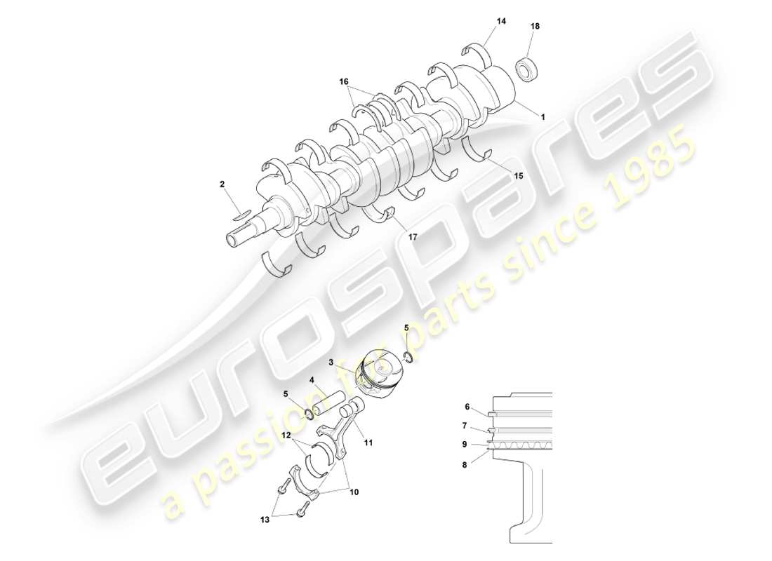 aston martin db7 vantage (2004) diagrama de piezas del cigüeñal, pistones y bielas