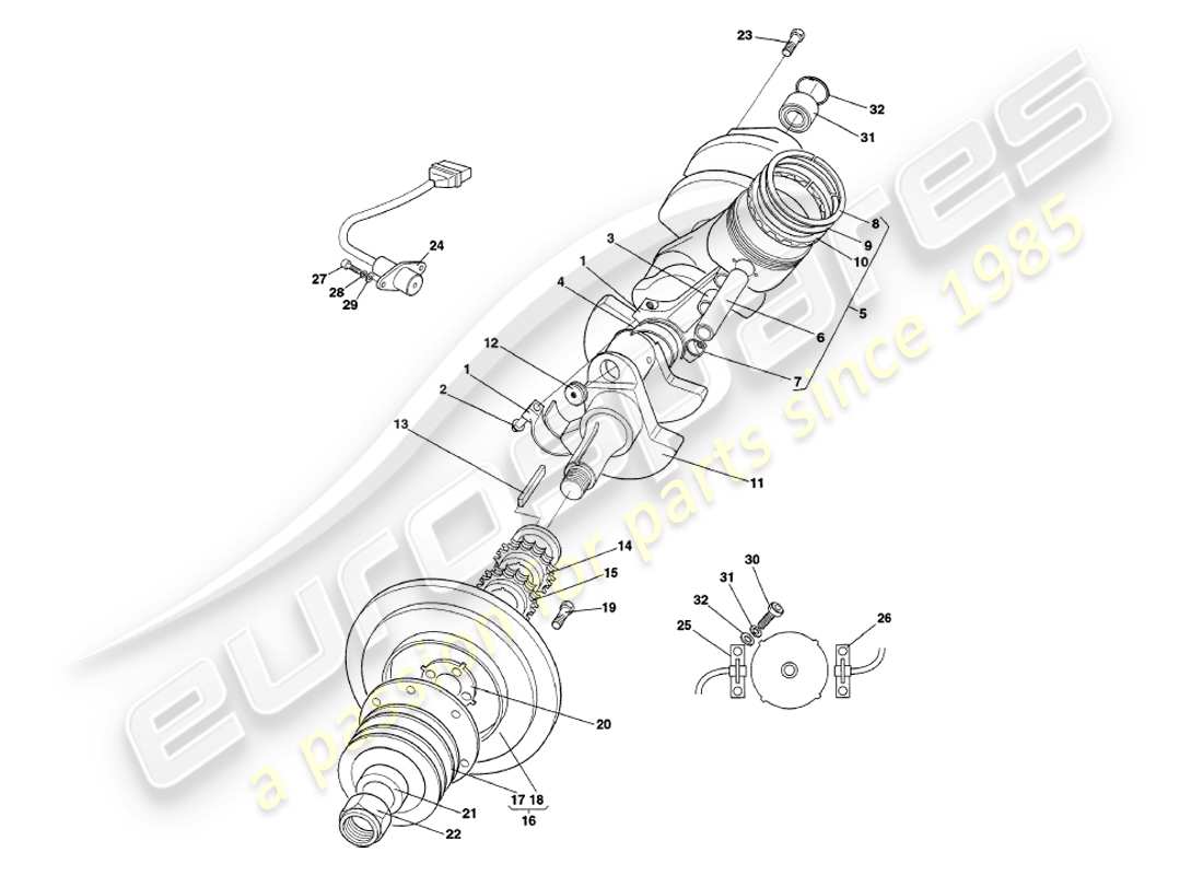 aston martin v8 coupe (1999) diagrama de piezas del cigüeñal, pistones y bielas