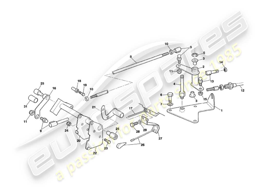 aston martin v8 coupe (1999) diagrama de piezas de controles y varillaje del acelerador