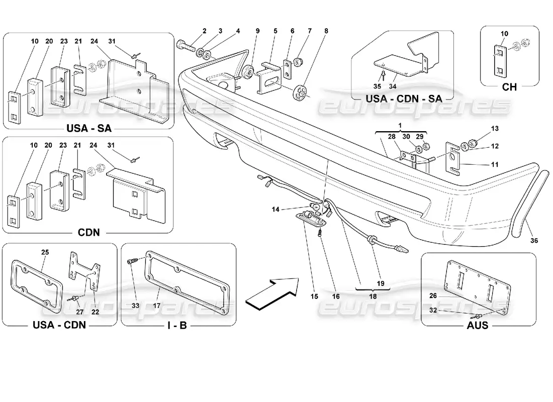 ferrari 355 (2.7 motronic) parachoques trasero diagrama de piezas