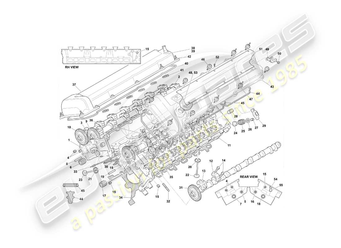 aston martin db7 vantage (2000) diagrama de piezas de la culata del cilindro