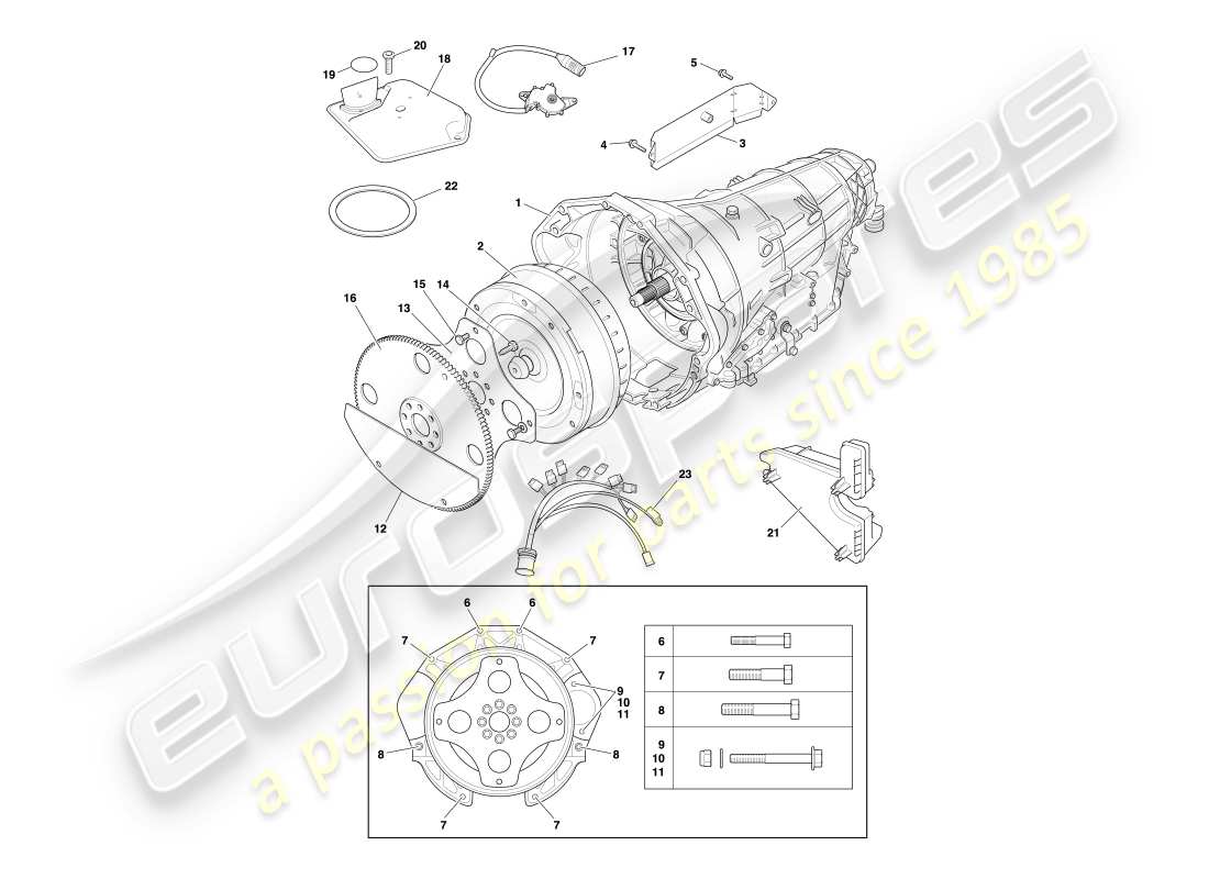 aston martin db7 vantage (2000) transmisión automática, diagrama de piezas del convertidor de par