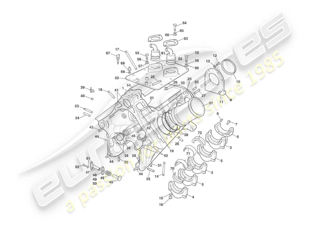 aston martin v8 virage (2000) diagrama de piezas del bloque de cilindros