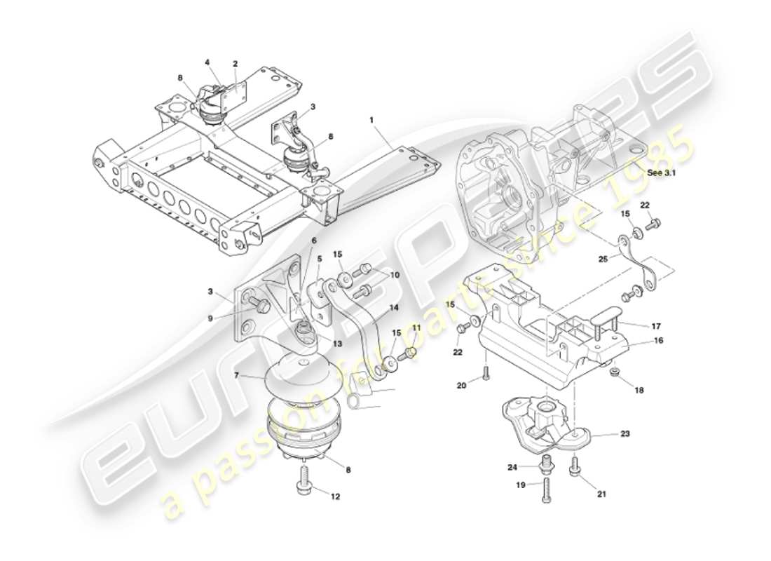 aston martin vanquish (2007) soportes del motor diagrama de piezas