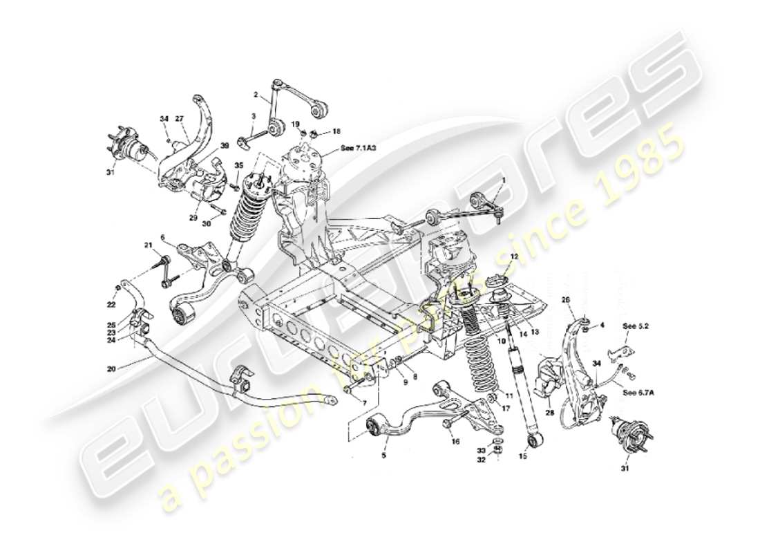 aston martin vanquish (2007) suspensión delantera diagrama de piezas