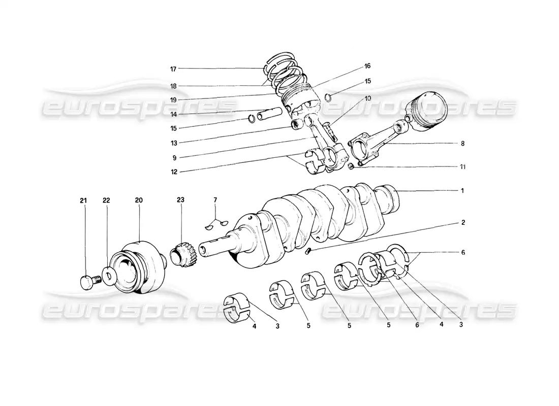 ferrari mondial 8 (1981) cigüeñal - bielas y pistones diagrama de piezas
