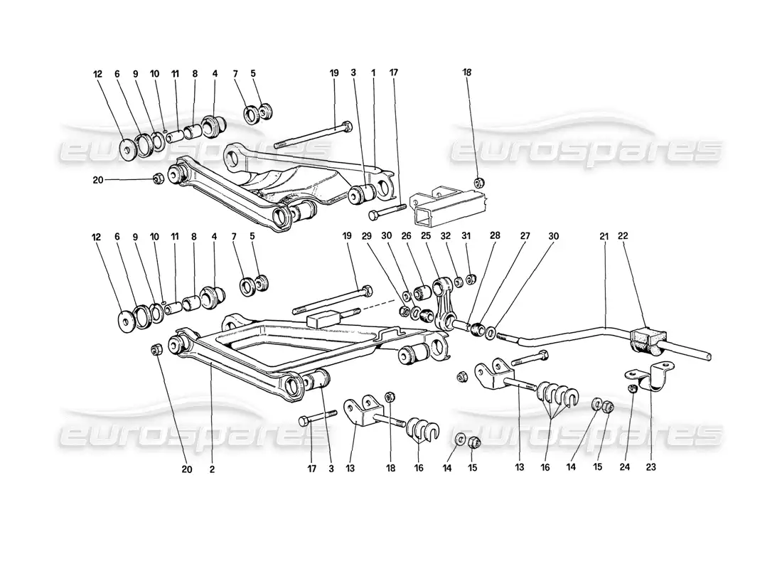 ferrari 208 turbo (1989) suspensión trasera - diagrama de piezas de horquillas (hasta el n.º de automóvil 76625)