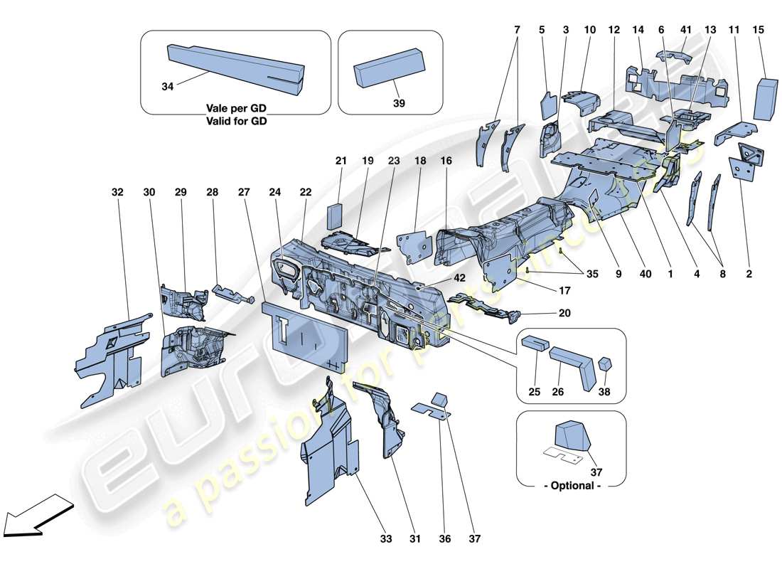 ferrari gtc4 lusso (usa) aislamiento diagrama de piezas