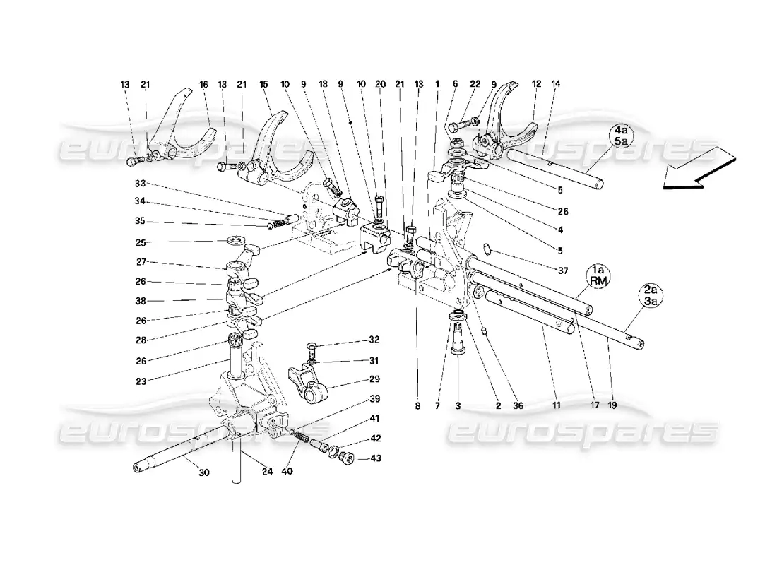 ferrari 348 (2.7 motronic) controles internos de la caja de cambios diagrama de piezas