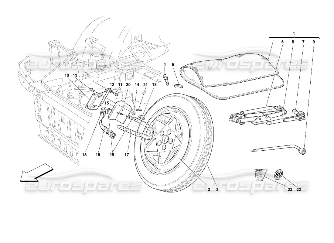 ferrari 355 (2.7 motronic) rueda de repuesto y equipamiento - opcional- diagrama de piezas