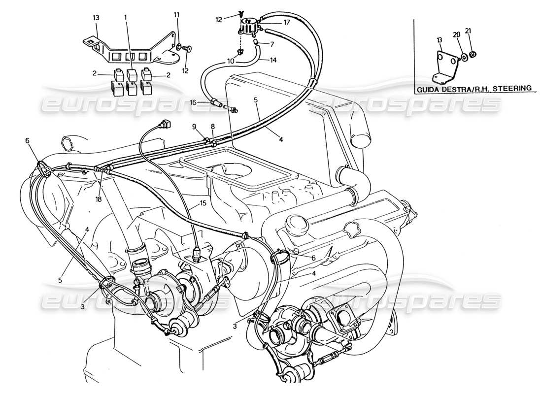 maserati 222 / 222e biturbo diagrama de piezas del sistema de control de impulso