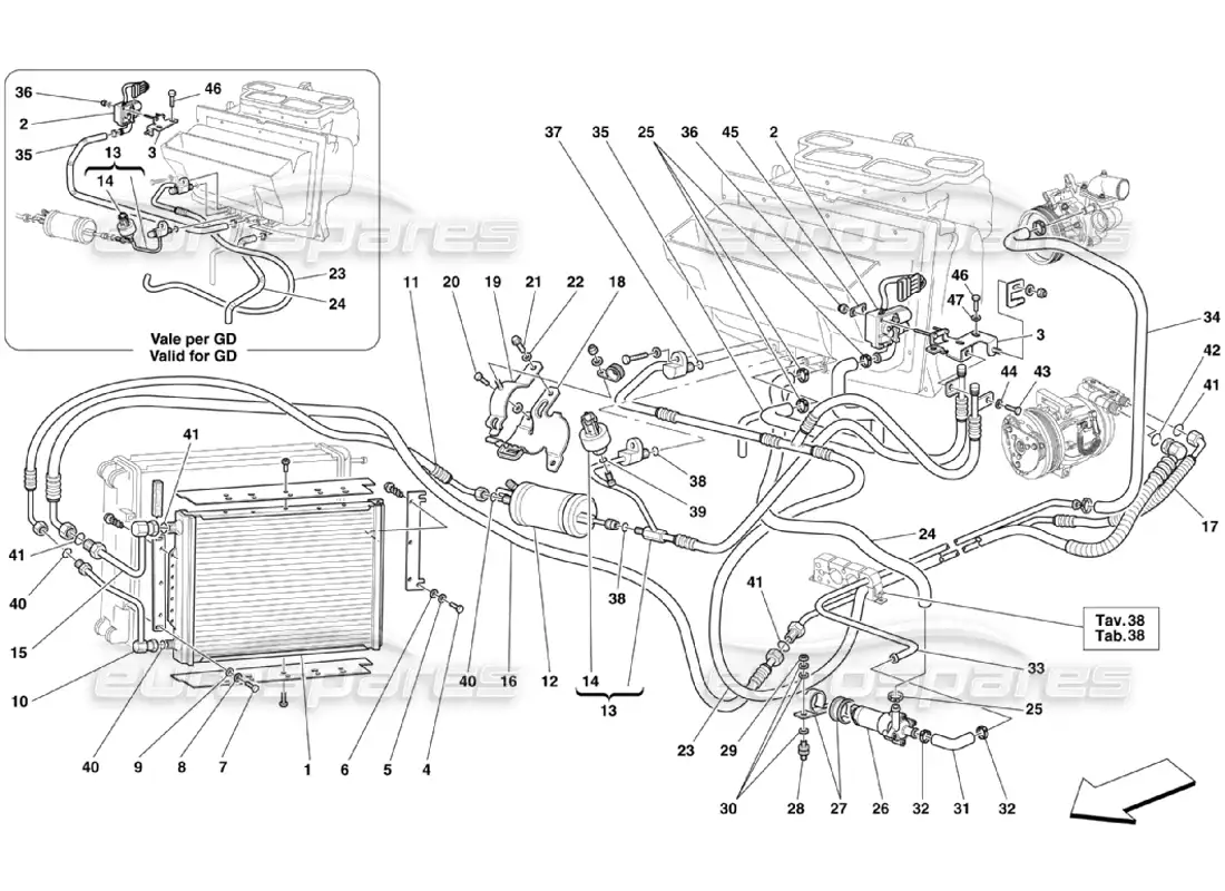 ferrari 360 challenge stradale sistema de aire acondicionado diagrama de piezas