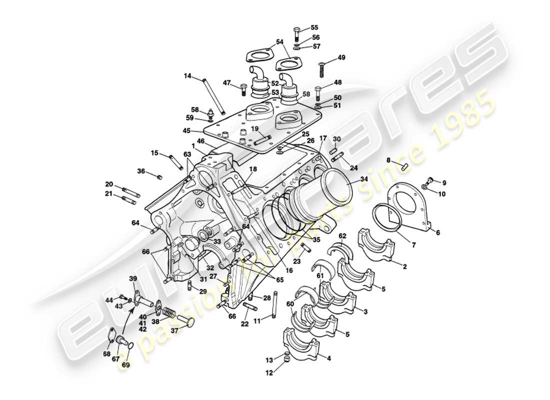 aston martin v8 volante (2000) bloque cilíndrico diagrama de piezas