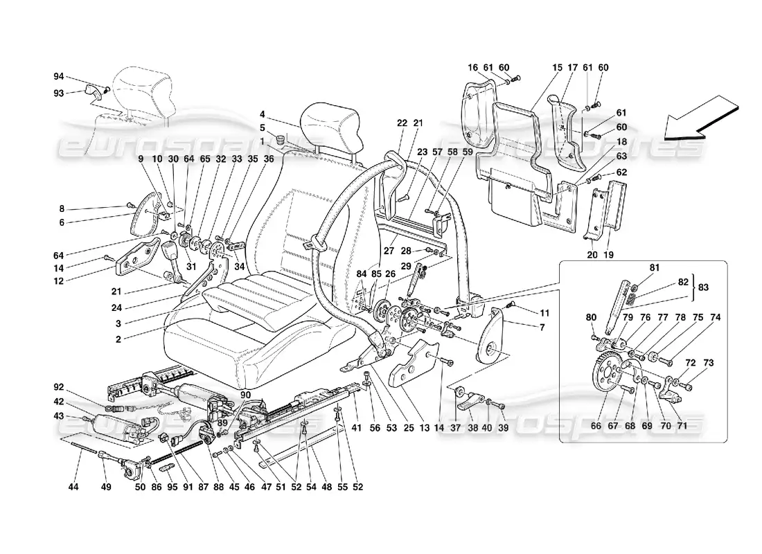 ferrari 355 (5.2 motronic) asientos y cinturones de seguridad diagrama de piezas