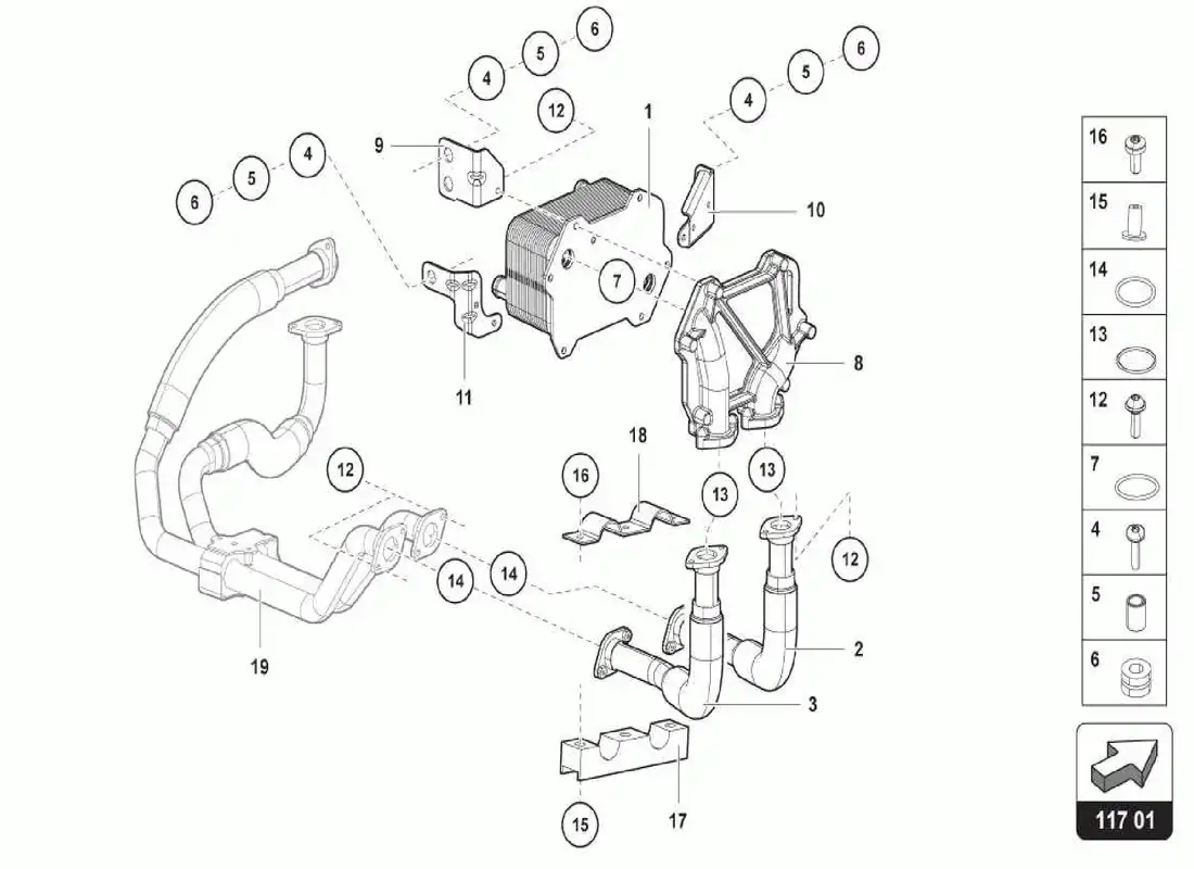 lamborghini centenario spider enfriador de aceite diagrama de piezas