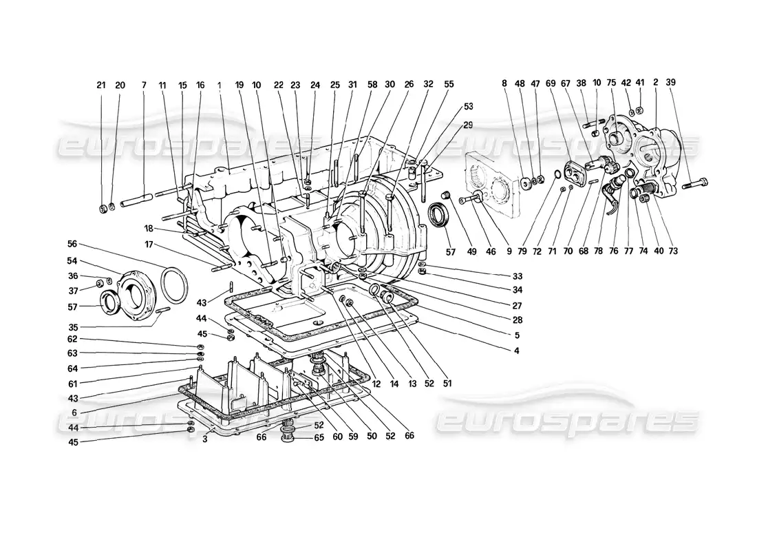 ferrari 308 (1981) gtbi/gtsi caja de cambios: carcasa del diferencial y cárter de aceite diagrama de piezas