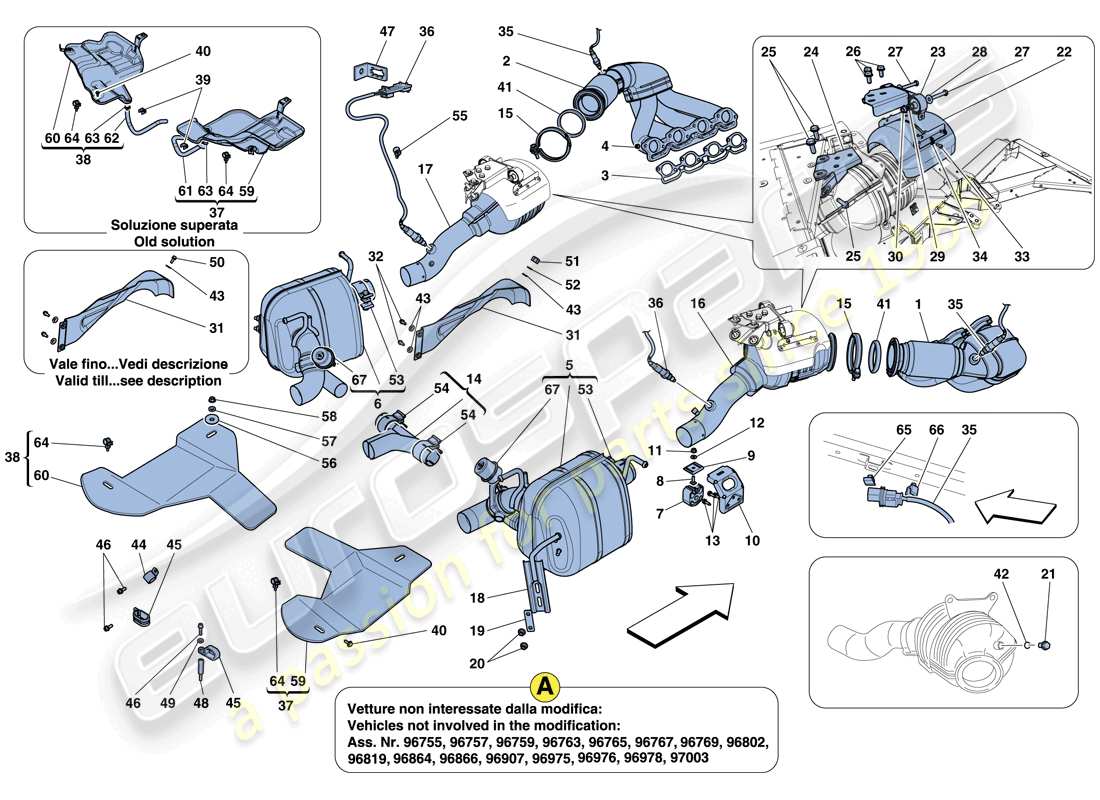ferrari 458 italia (rhd) sistema de escape diagrama de piezas