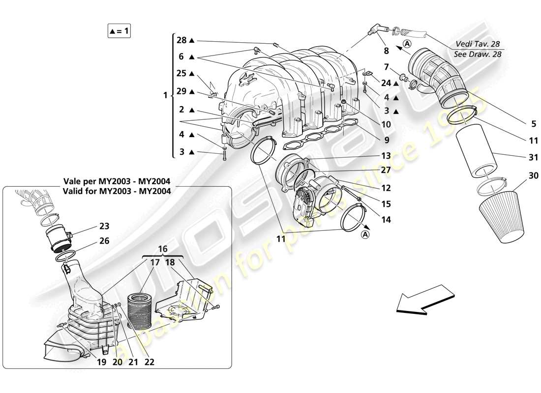 maserati trofeo colector de admisión de aire diagrama de piezas