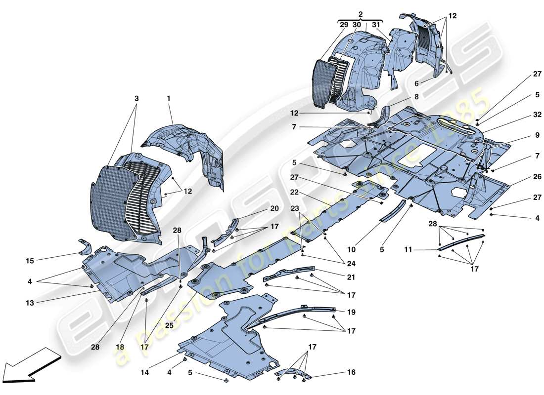ferrari 488 spider (usa) plato inferior plano y ruedas diagrama de piezas