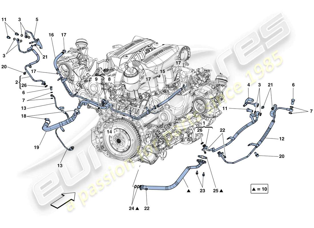 ferrari 488 spider (usa) enfriamiento-lubricación para sistema de turbocompresor diagrama de piezas