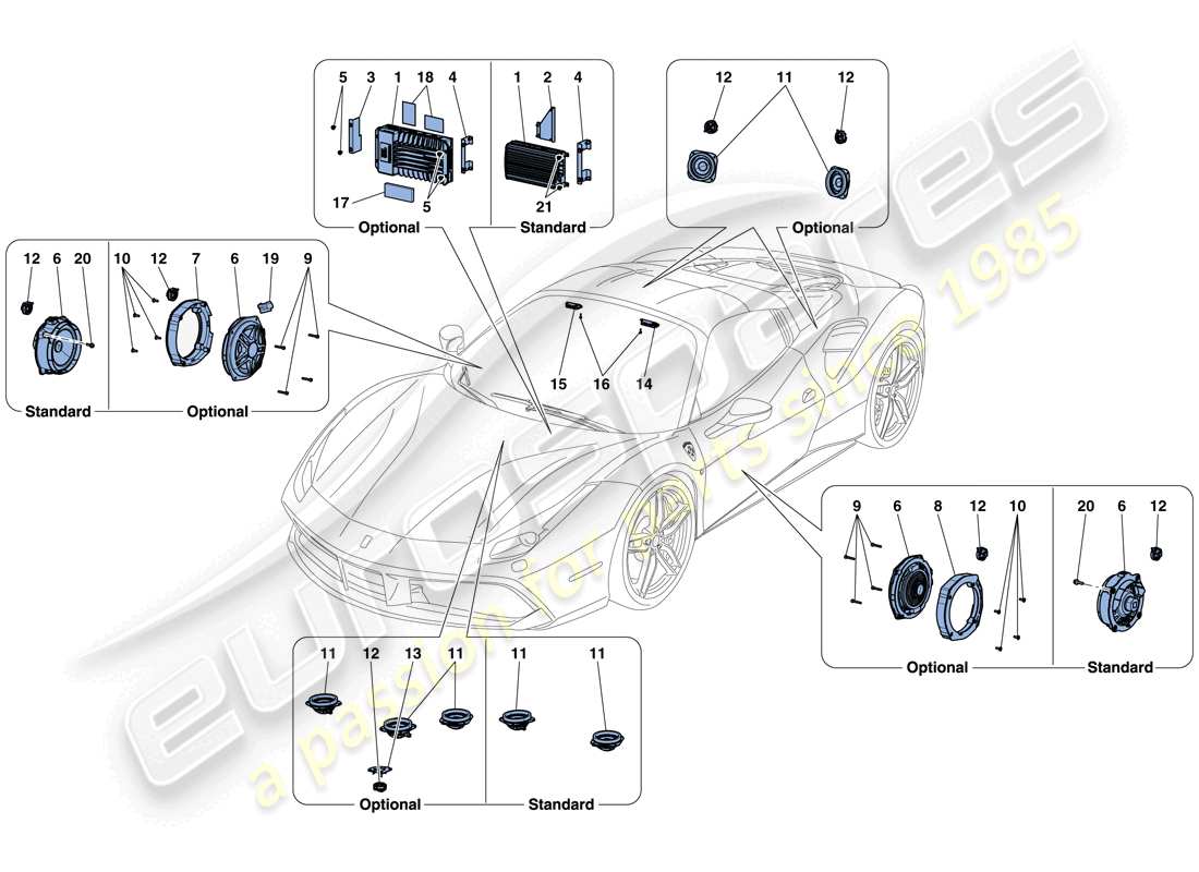 ferrari 488 spider (usa) diagrama de piezas del sistema de altavoces de audio