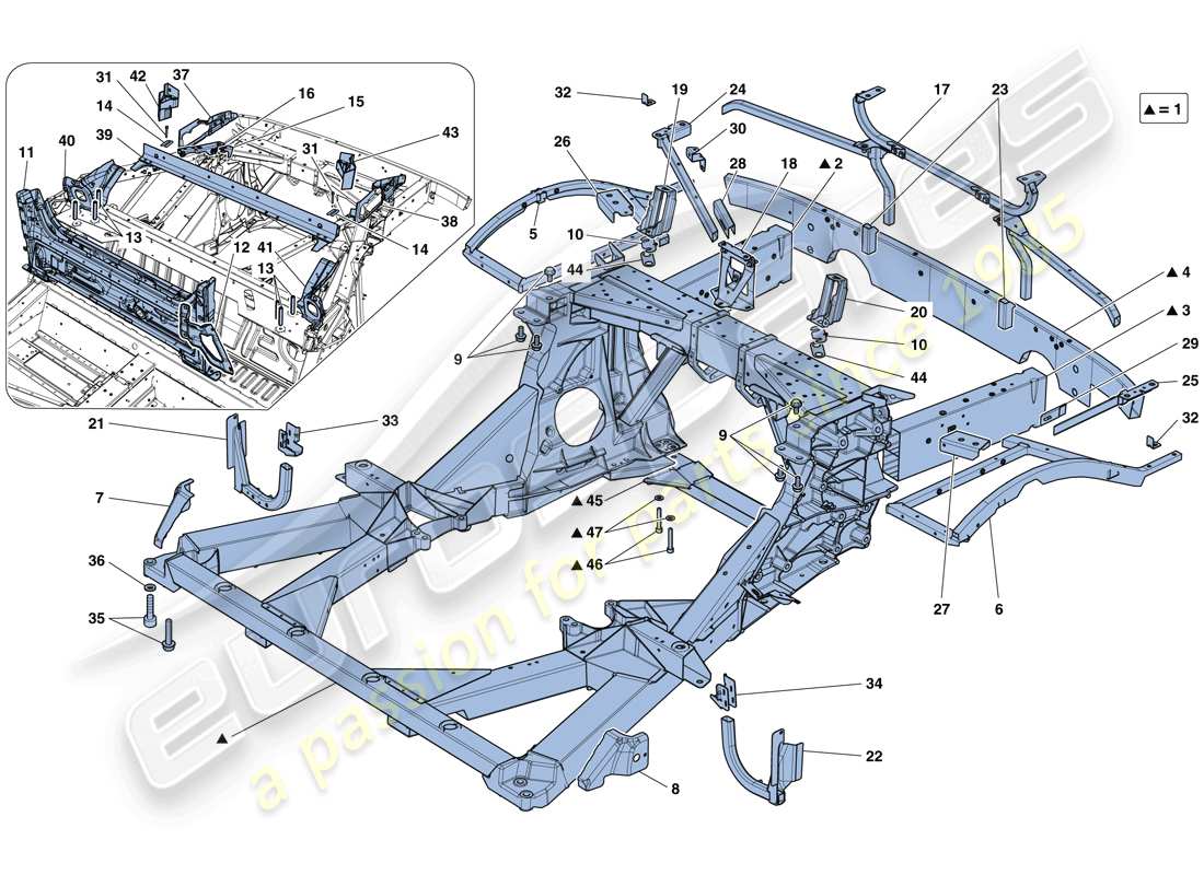 ferrari 488 spider (usa) chassis - structure, rear elements and panels diagrama de piezas