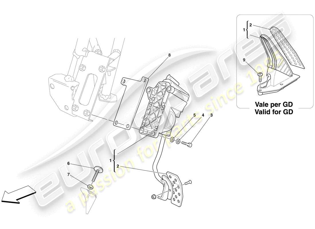 ferrari 612 sessanta (europe) diagrama de piezas del pedal del acelerador electrónico