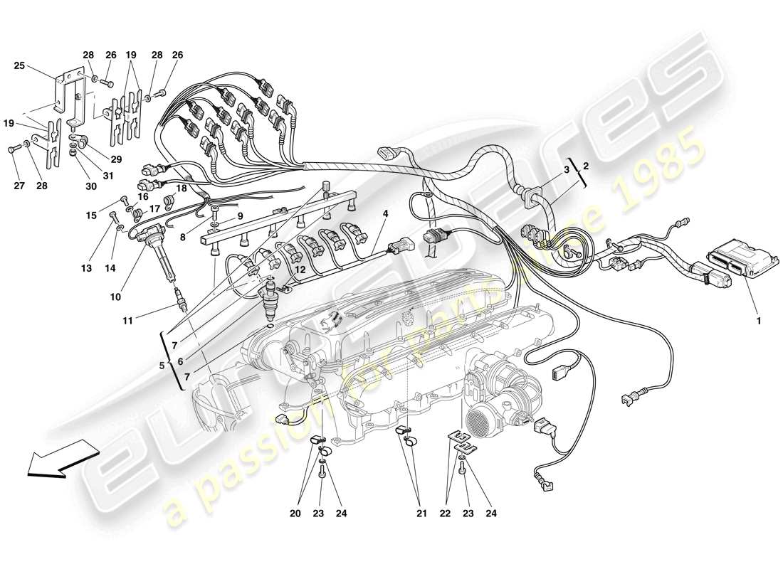 ferrari 612 sessanta (europe) inyección - sistema de encendido diagrama de piezas