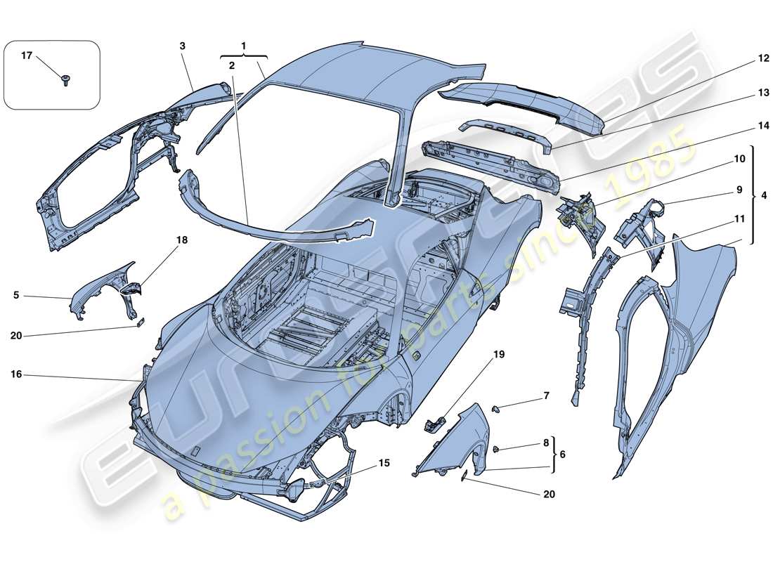 ferrari 458 speciale (rhd) carrocería - diagrama de piezas de acabado externo