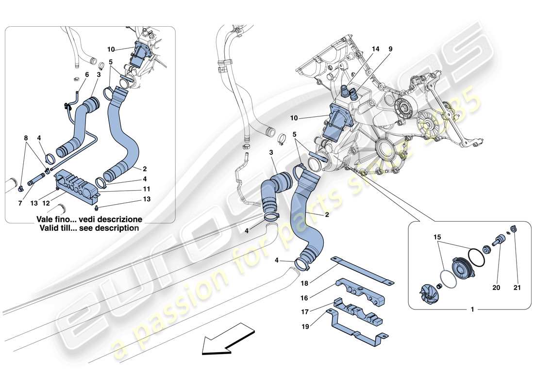 ferrari 458 italia (rhd) enfriamiento - diagrama de piezas de la bomba de agua