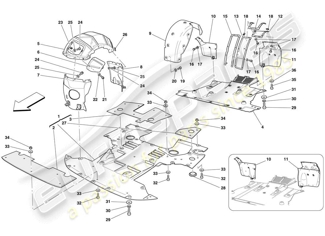 ferrari 612 sessanta (europe) plato inferior plano y ruedas diagrama de piezas