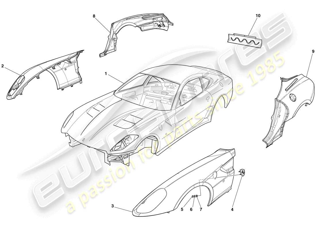 ferrari 599 gto (usa) carroceria - acabado externo diagrama de piezas