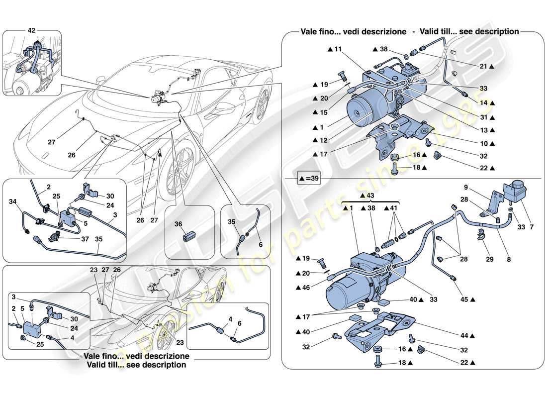 ferrari 458 italia (rhd) diagrama de piezas del sistema de elevación de vehículos