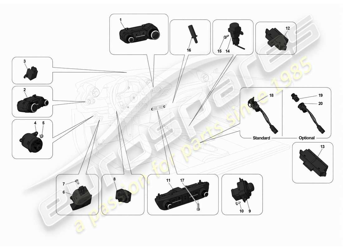 ferrari f8 spider otros controles eléctricos diagrama de piezas