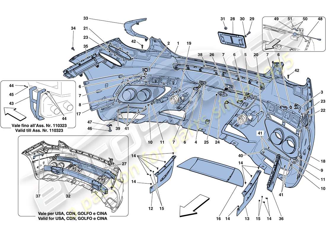 ferrari ff (europe) diagrama de piezas del parachoques trasero