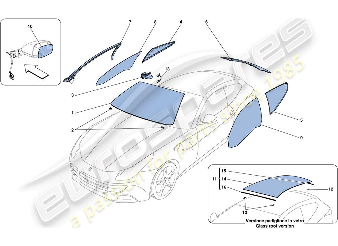 ferrari ff (europe) pantallas, ventanas y juntas diagrama de piezas