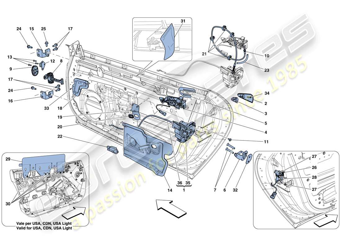 ferrari f12 berlinetta (usa) puertas - mecanismo de apertura y bisagras esquema de piezas