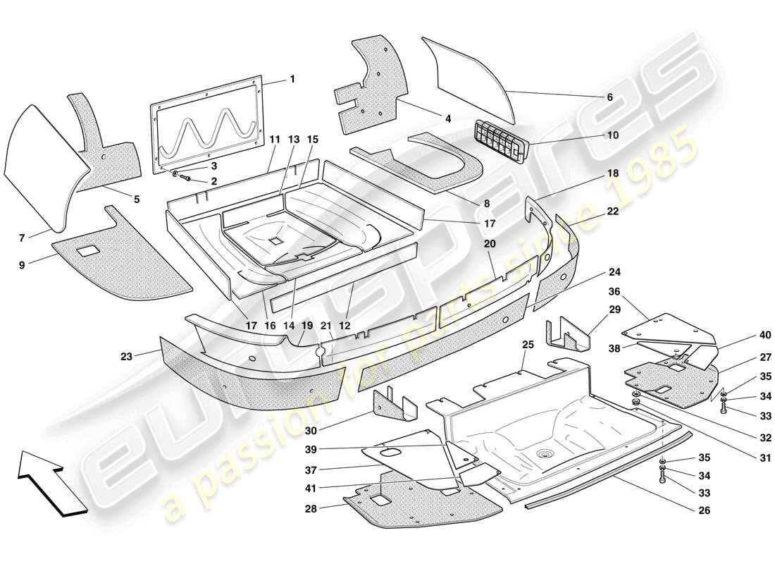 ferrari 599 gto (usa) aislamiento del maletero diagrama de piezas