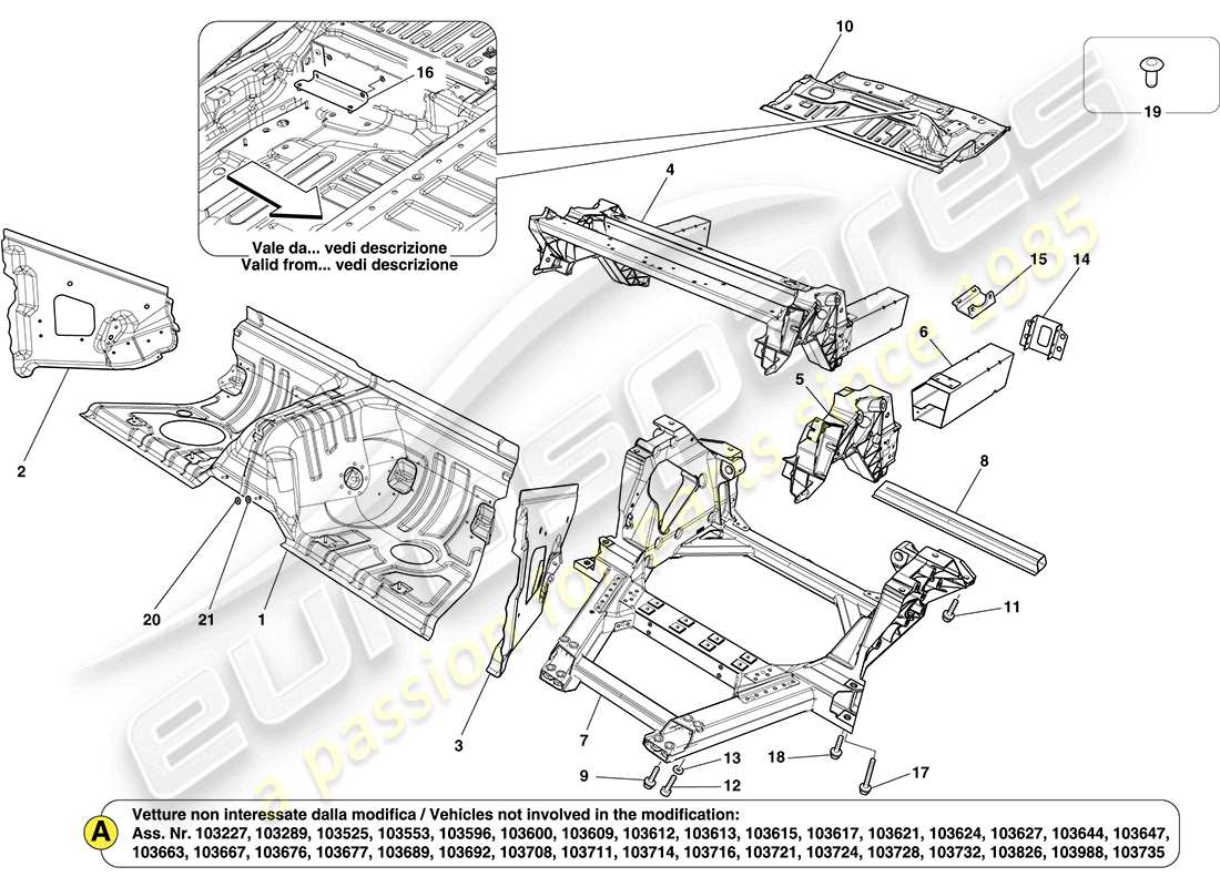 ferrari california (usa) estructuras traseras y secciones tipo caja del chasis. diagrama de piezas