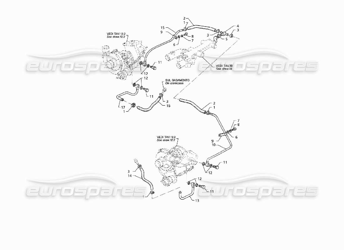 maserati qtp v8 (1998) tubos de refrigeración turbo diagrama de piezas