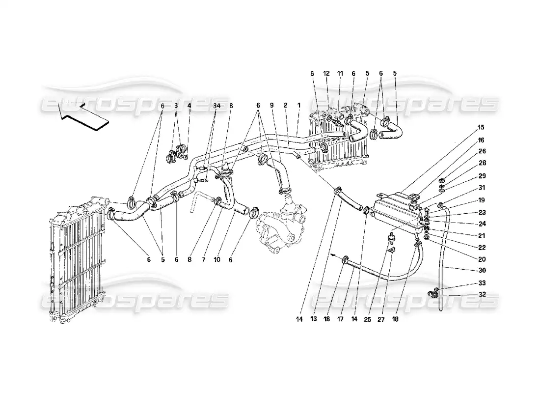 ferrari 348 (2.7 motronic) sistema de refrigeración diagrama de piezas