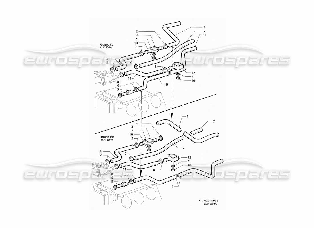 maserati ghibli 2.8 gt (variante) diagrama de piezas de los tubos de refrigeración turbo